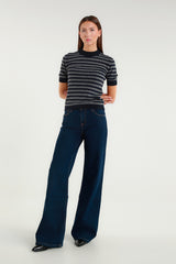 Wool striped short-sleeved top