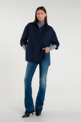 Navy oversized blouse with collar and wide sleeves