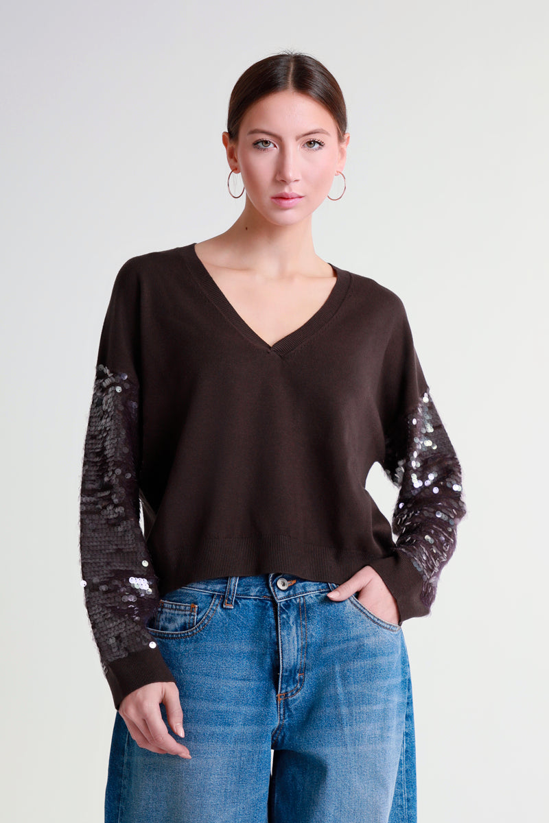 Maglia con maniche a paillettes