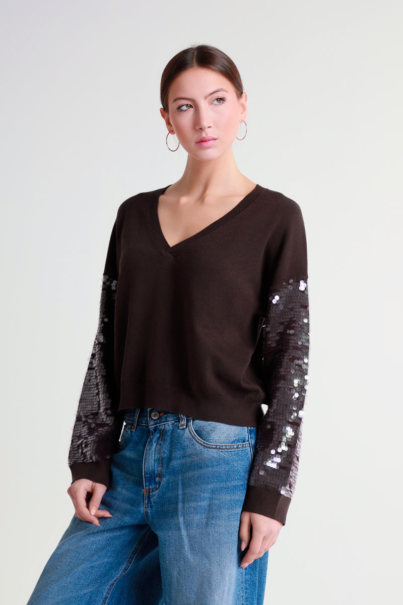 Maglia con maniche a paillettes