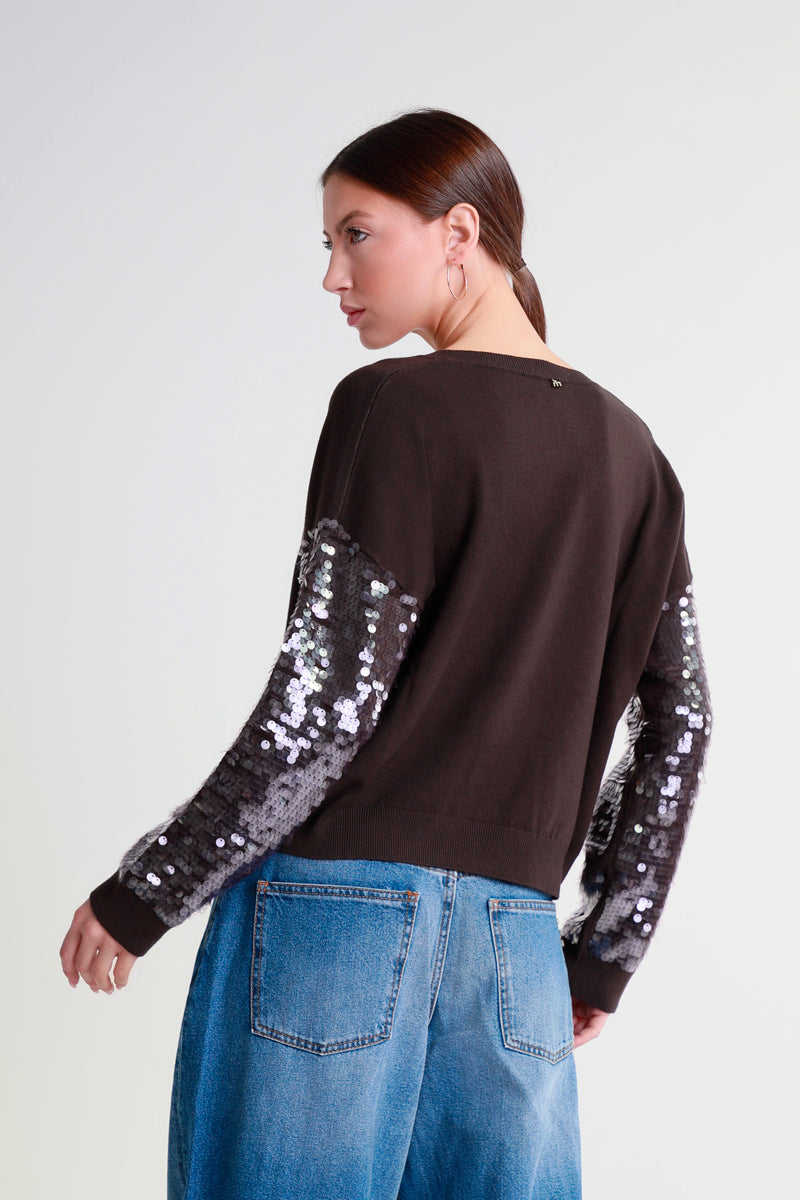 Maglia con maniche a paillettes