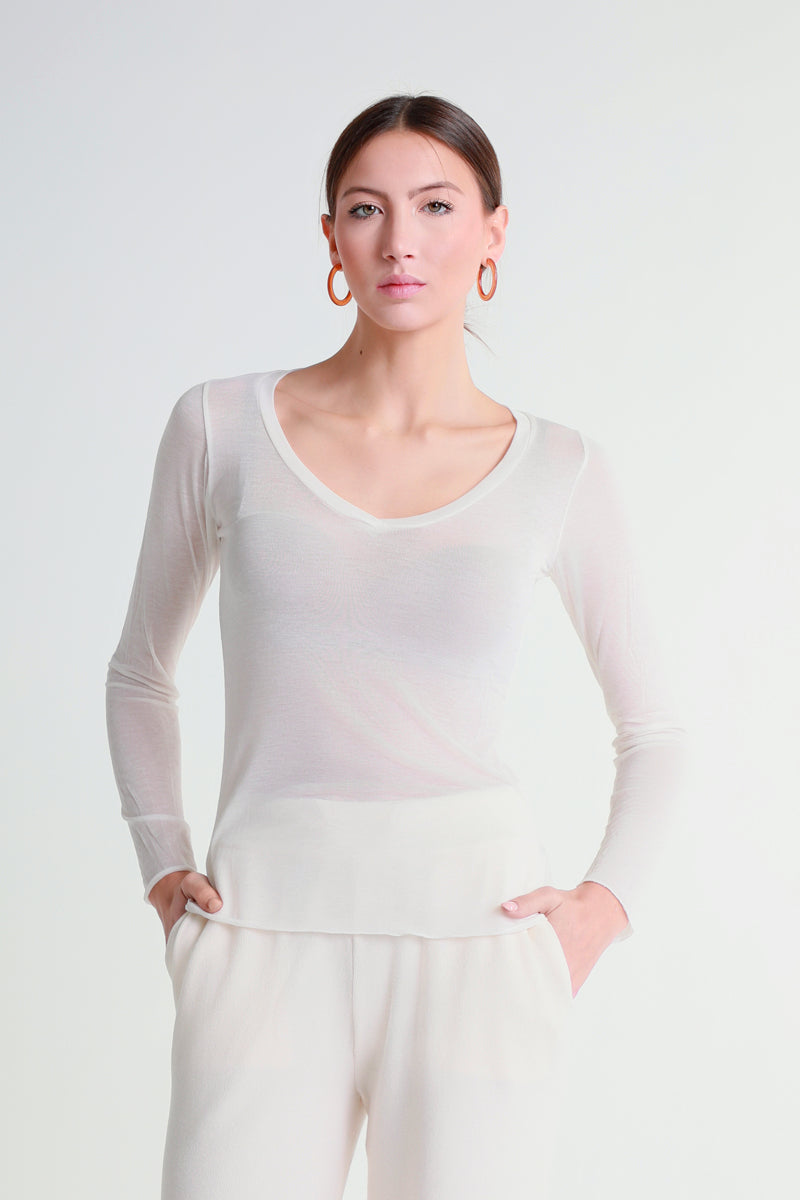 T-shirt scollo a V in jersey leggero