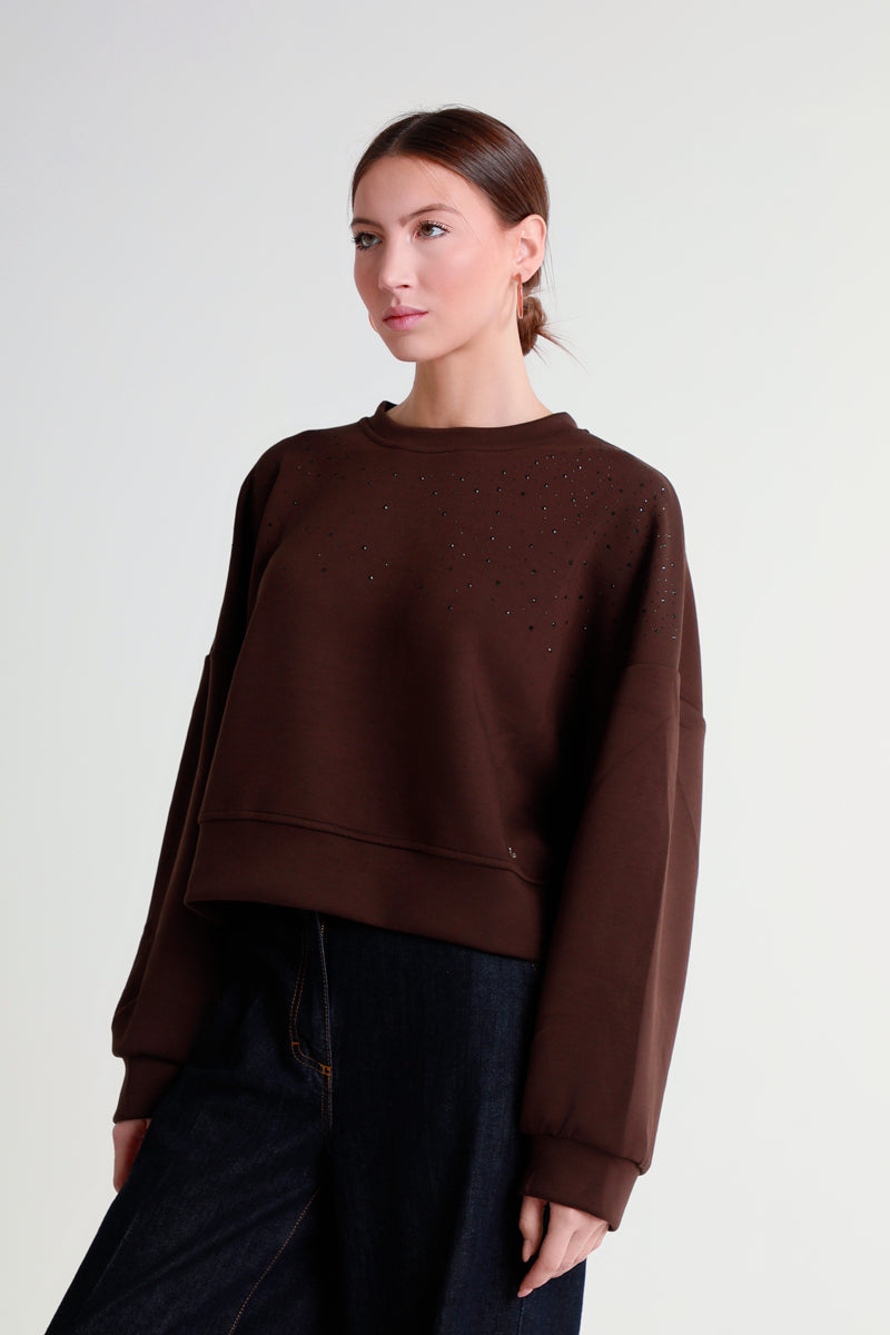 Felpa cropped con micro strass
