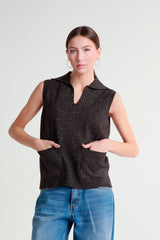 Lurex vest with collar and pockets