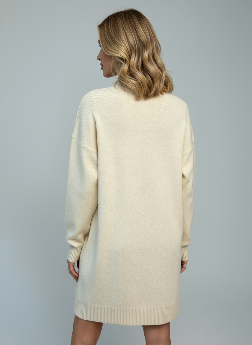 Abito Maglia a Collo Alto con Taschino – Avorio