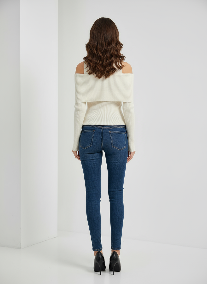 Maglione a Spalle Scoperte con Collo Alto