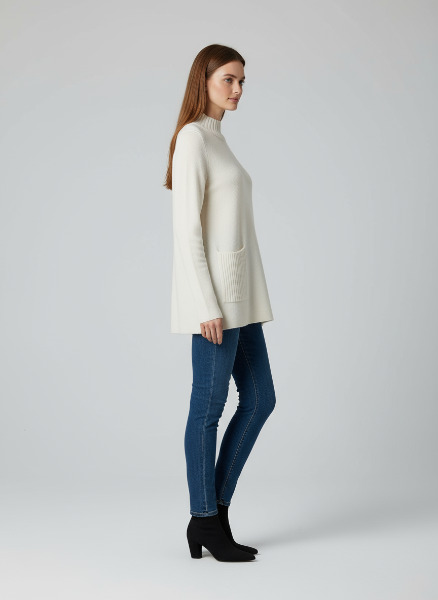 Maglione Tunica a Collo Alto con Tasche