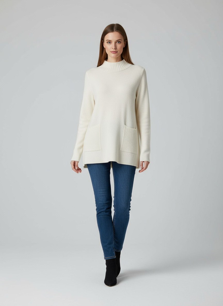 Maglione Tunica a Collo Alto con Tasche
