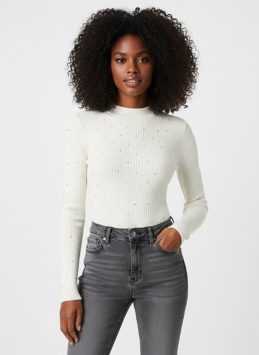 Maglioncino a Coste con Micro-Strass