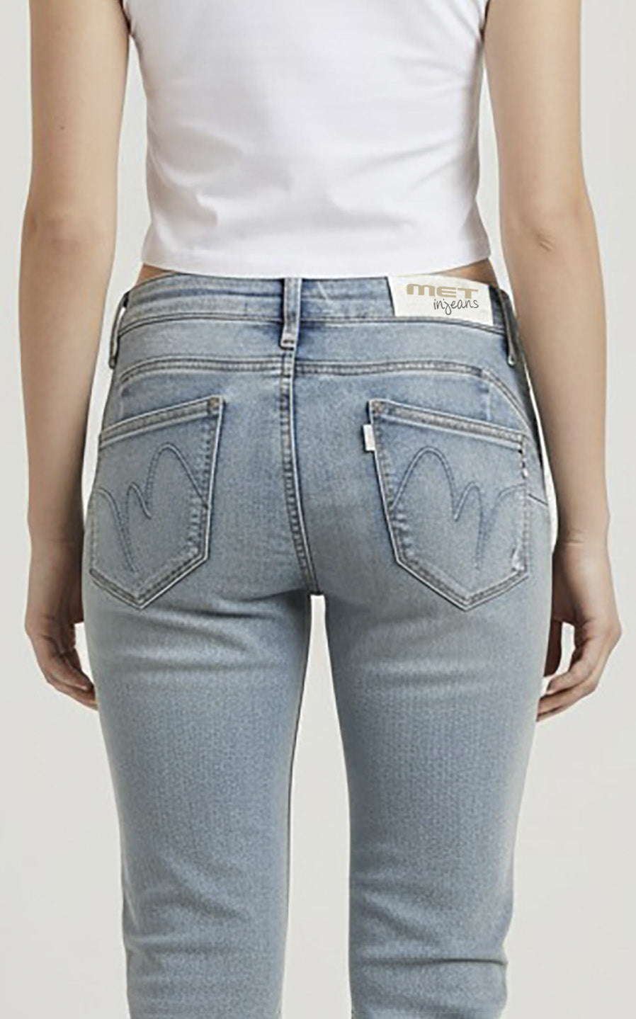 Jeans Donna Skinny Fit Denim Chiaro con Micro Strass – Vita Media, Effetto Second Skin