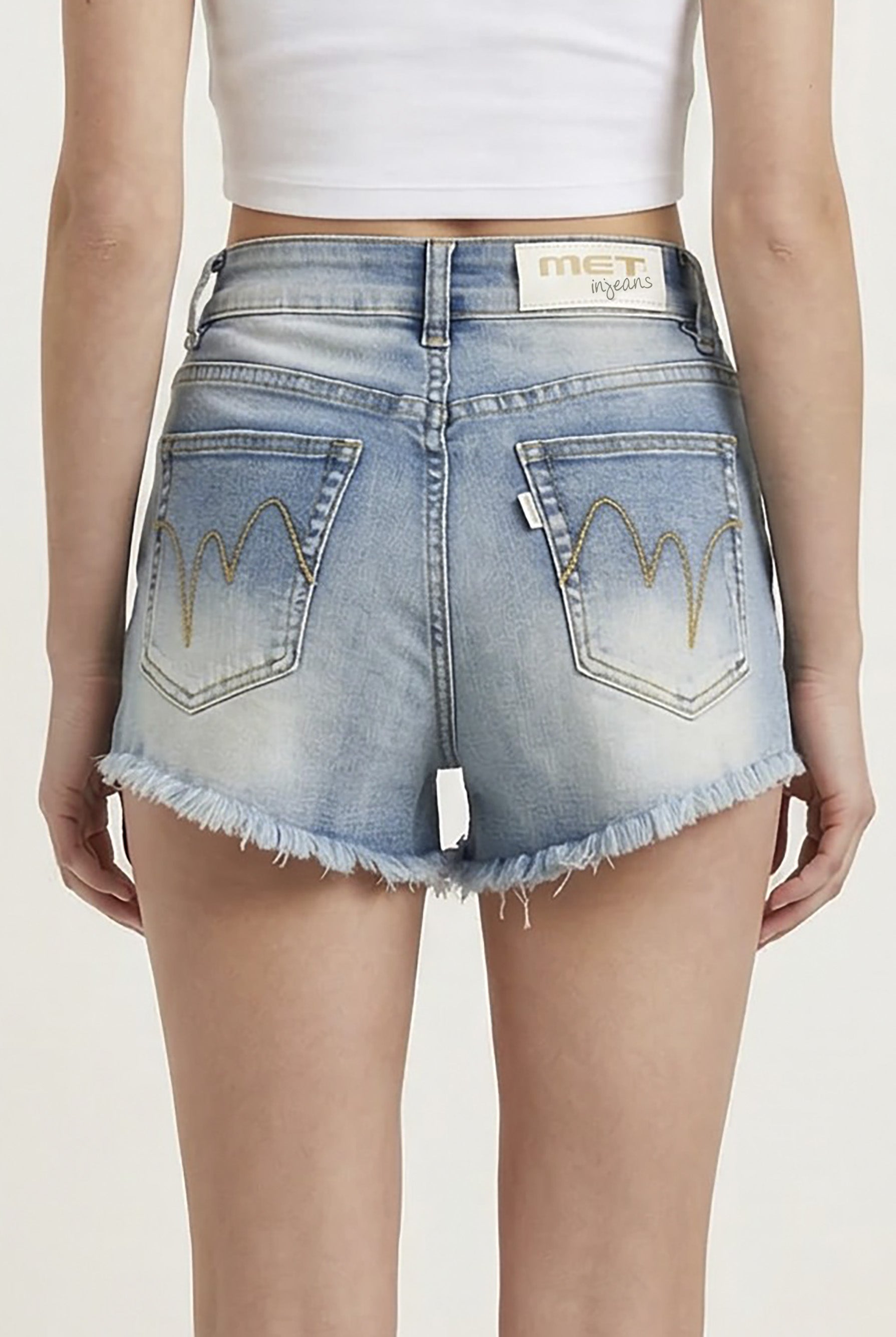 Shorts Donna Denim Chiaro con Orlo Sfrangiato – Vita Media, Stile Casual Estivo