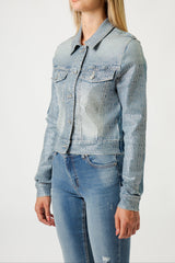 Giacca Donna Denim con Micro Strass – Fit Cropped, Effetto Luminoso Glam