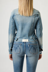 Giacca Donna Denim con Micro Strass – Fit Cropped, Effetto Luminoso Glam