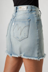 Gonna Donna Denim Chiaro Mini – Vita Media, Orlo Sfrangiato, Stile Casual Estivo
