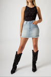 Gonna Donna Denim Chiaro Mini – Vita Media, Orlo Sfrangiato, Stile Casual Estivo