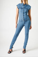 Tuta Donna Denim Slim Fit Senza Maniche – Effetto Second Skin, Stile Urban Chic