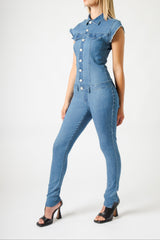 Tuta Donna Denim Slim Fit Senza Maniche – Effetto Second Skin, Stile Urban Chic