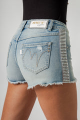Shorts in denim destroyed con strass