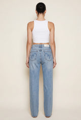 Jeans Donna Straight Fit Denim Chiaro con Strass – Vita Media, Effetto Used