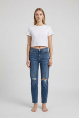 Jeans Donna Straight Fit con Strappi – Denim Blu Lavaggio Medio