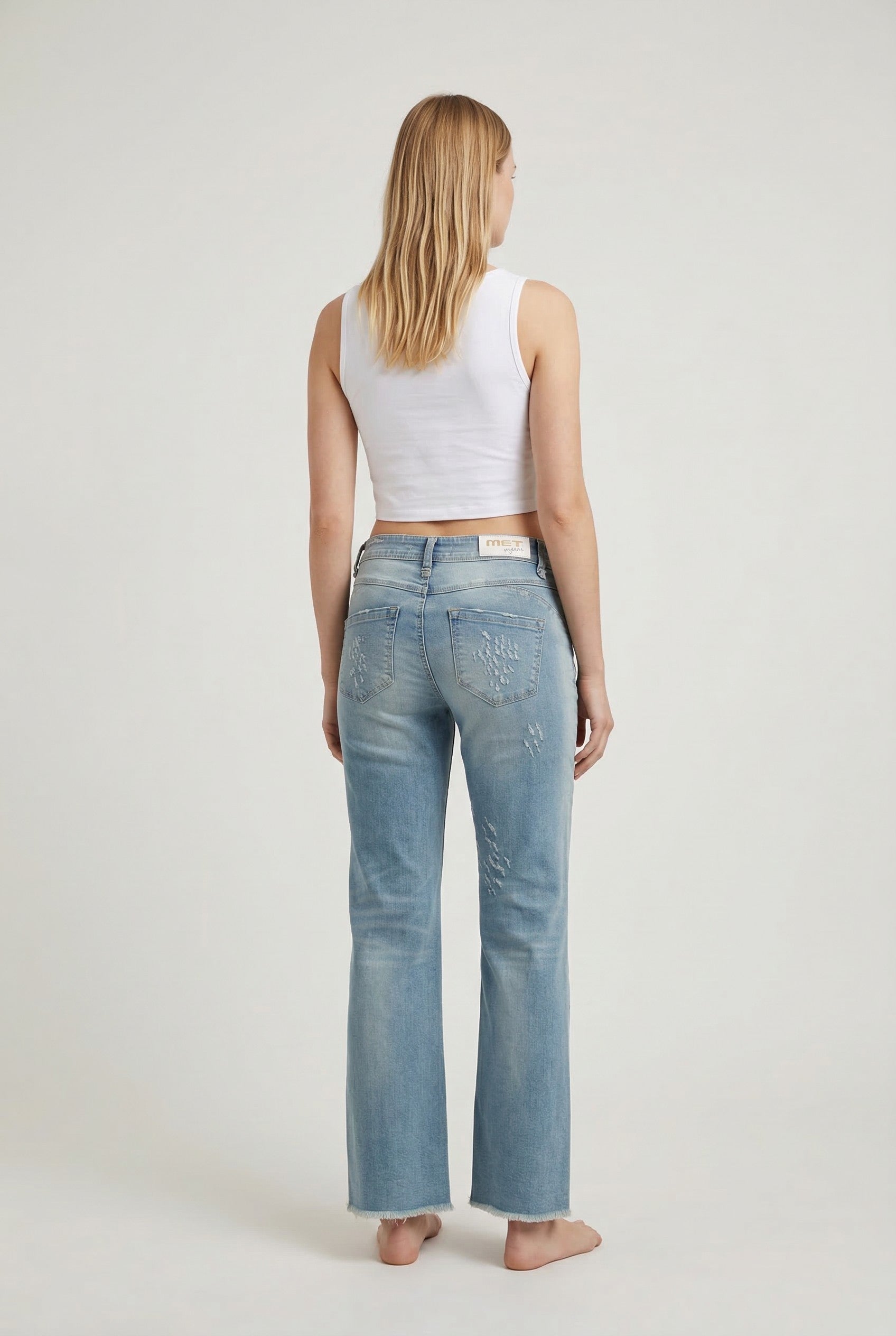 Jeans Donna Wide Leg Destroyed – Denim Chiaro Effetto Vintage