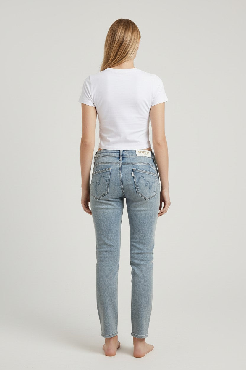 Jeans Donna Skinny Fit Denim Chiaro con Micro Strass – Vita Media, Effetto Second Skin