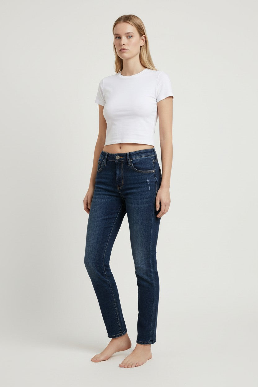 Jeans Donna Skinny Fit Denim Scuro – Vita Media, Effetto Second Skin