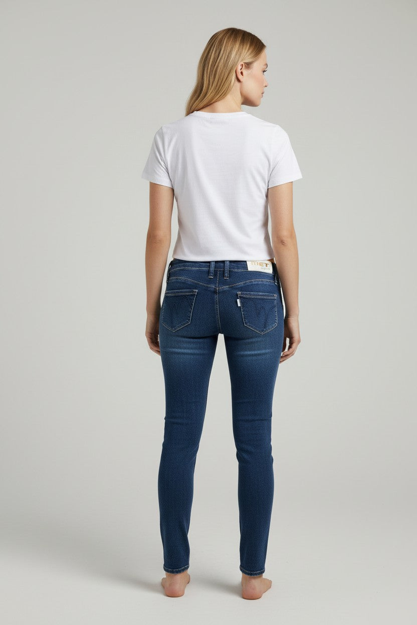 Jeans Donna Skinny Fit Denim Scuro – Vita Media, Effetto Second Skin