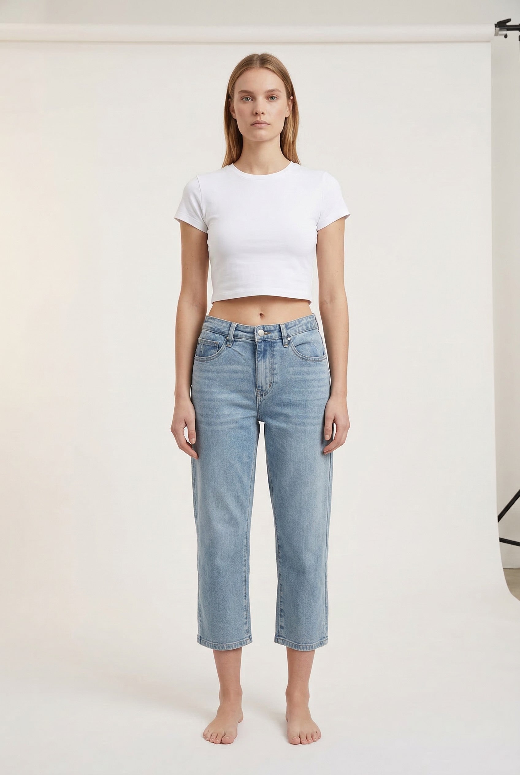 Jeans Donna Cropped Straight – Denim Chiaro Lavaggio Vintage