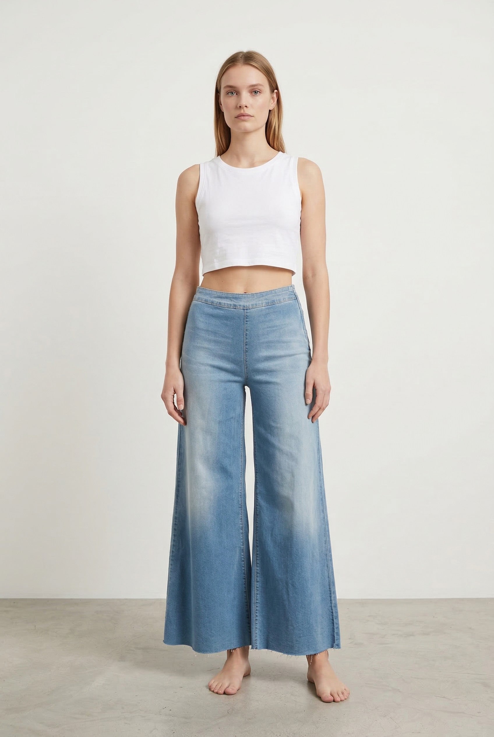Jeans Donna Palazzo – Denim Chiaro Effetto Vintage Fluido