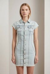 Abito Donna Denim Slim Fit con Bottoni – Mini Dress, Stile Casual Chic