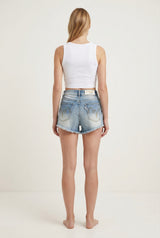 Shorts Donna Denim Chiaro con Orlo Sfrangiato – Vita Media, Stile Casual Estivo