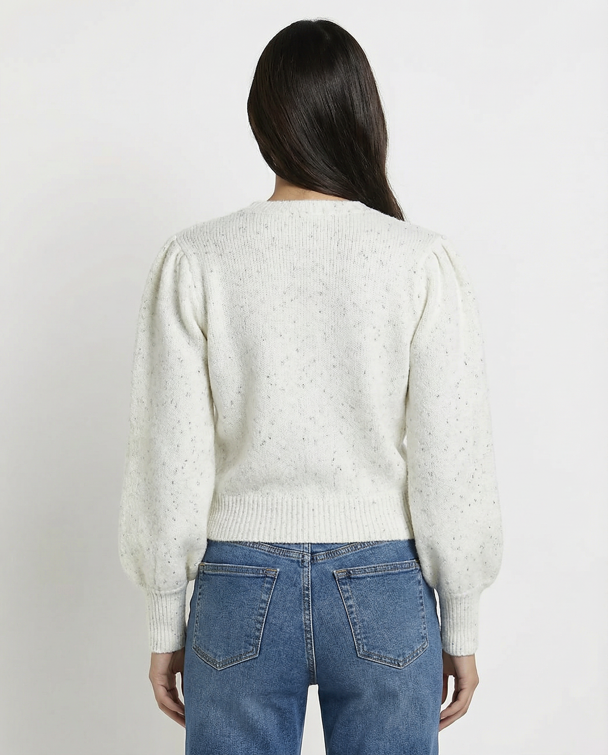 Pullover girocollo mélange con maniche a sbuffo