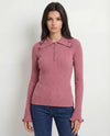 Maglia a costine con colletto volant
