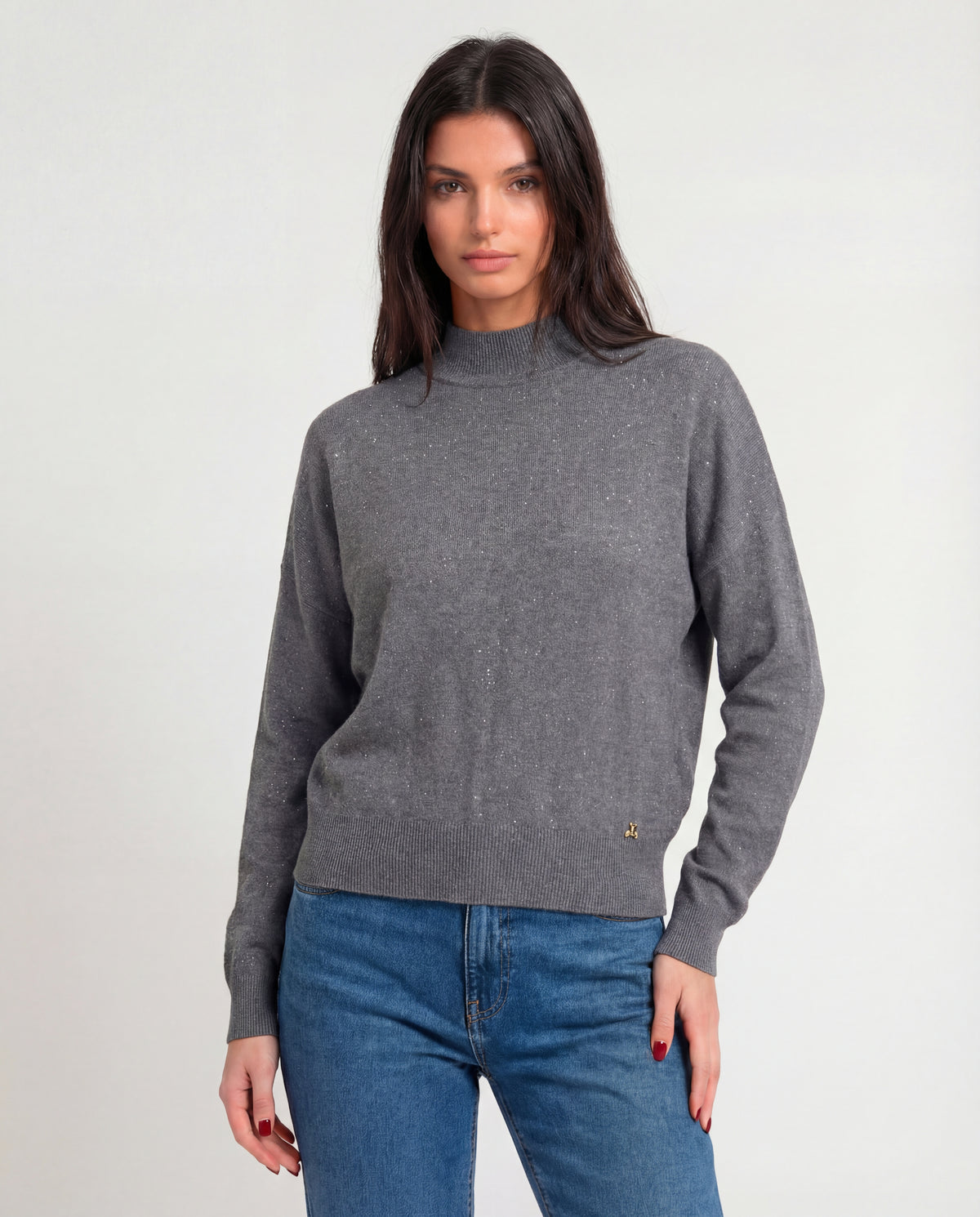 Maglia con collo alto in filato lurex