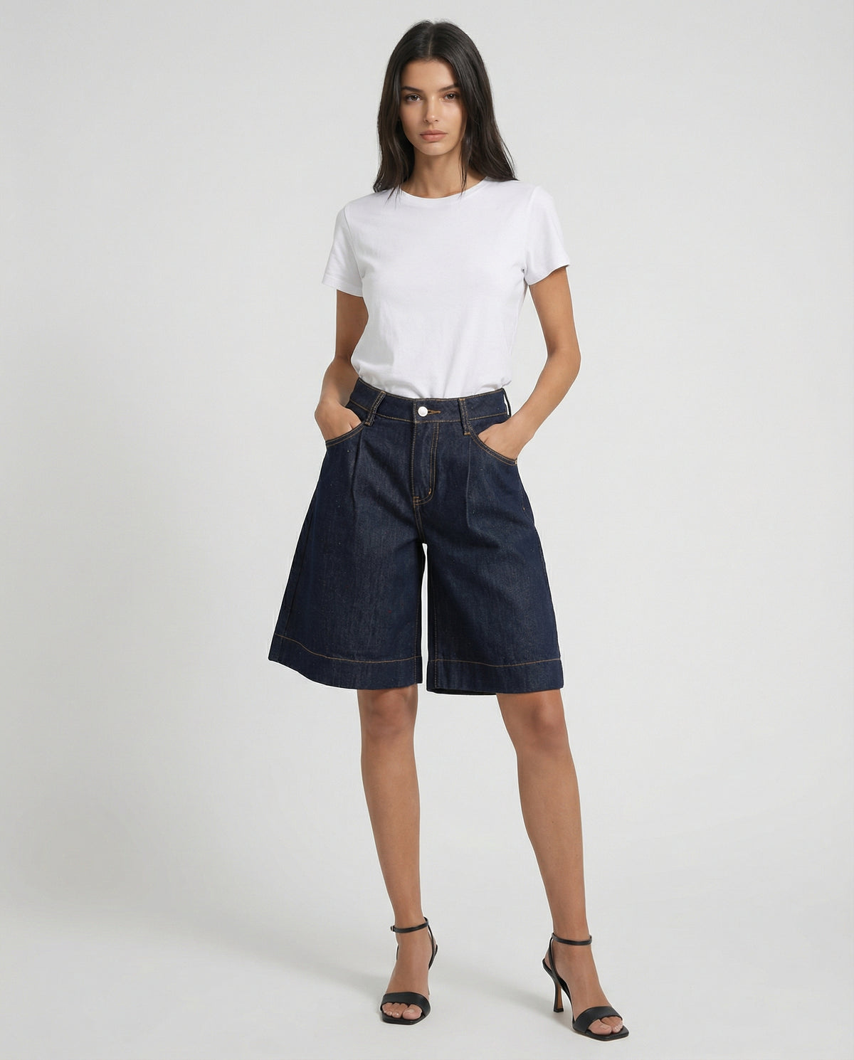Bermuda jeans wide leg denim scuro