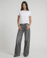 Jeans wide leg grigio con banda laterale decorata
