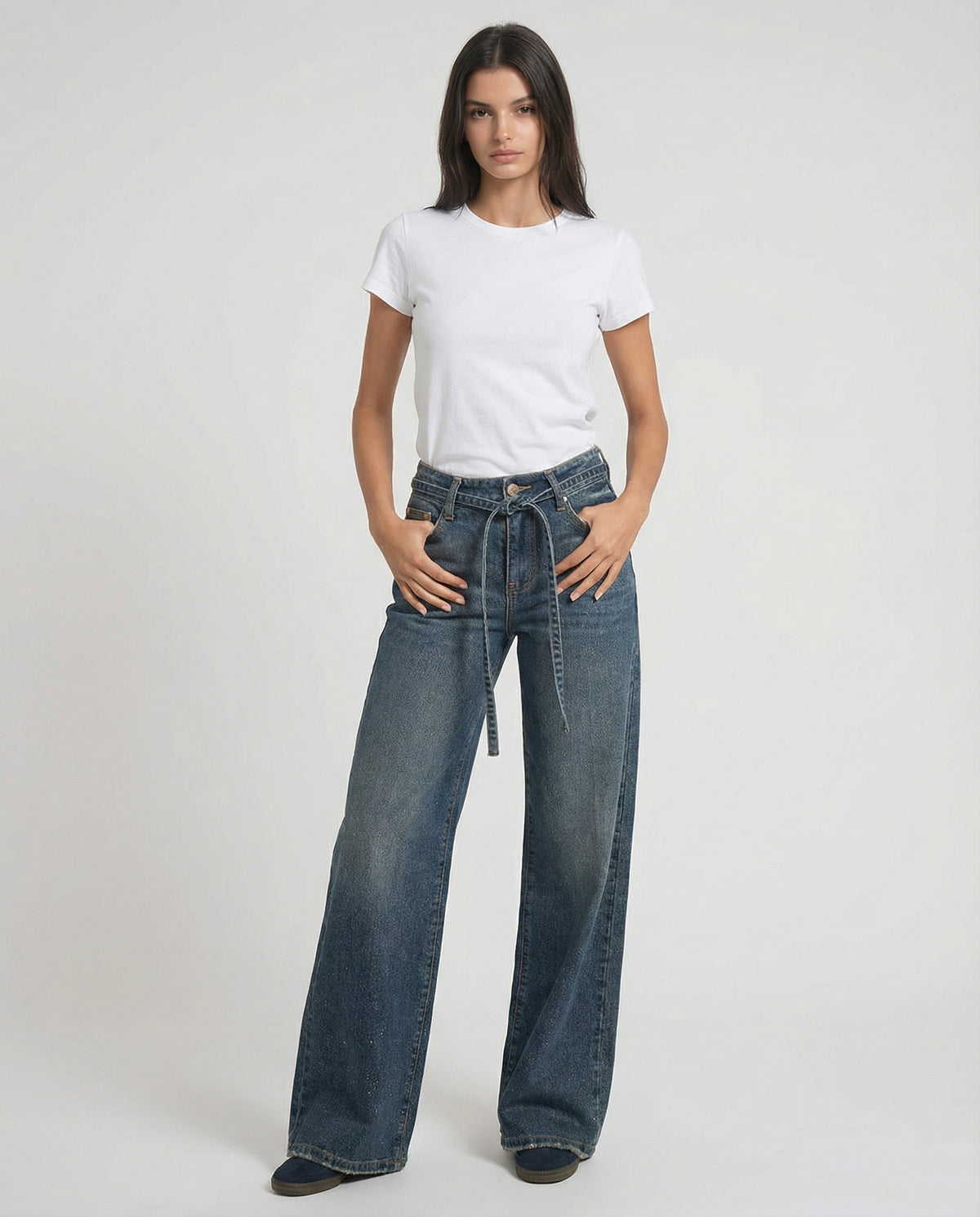 Jeans wide leg con cintura in denim