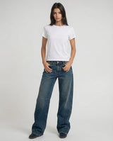 Jeans wide leg in denim con cuciture sagomate