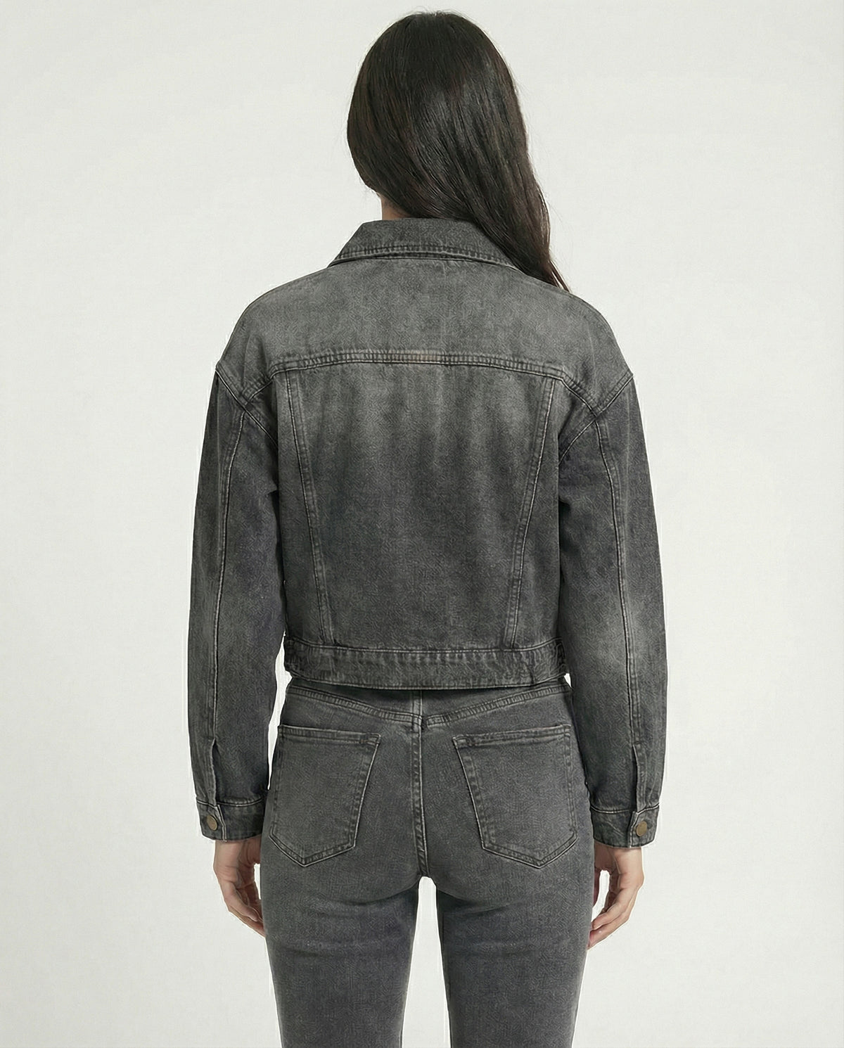 Giacca cropped in denim grigio