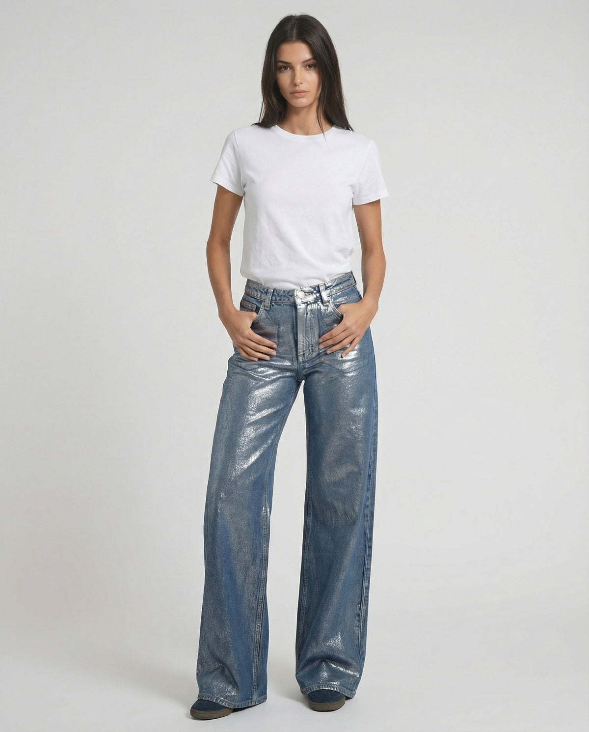 Jeans wide leg effetto laminato