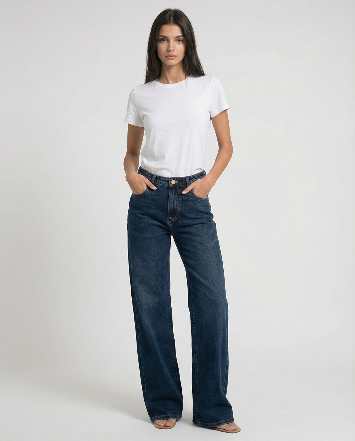 Jeans wide leg denim blu medio