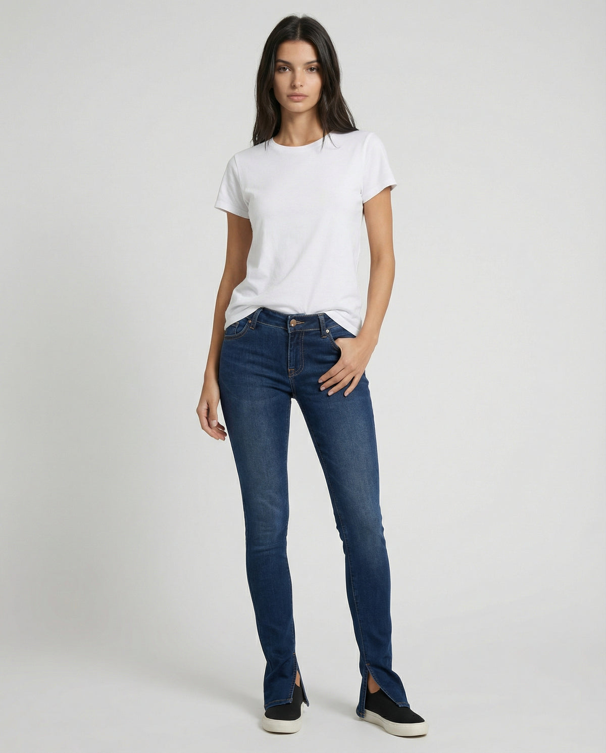 Jeans skinny blu medio con spacchi al fondo