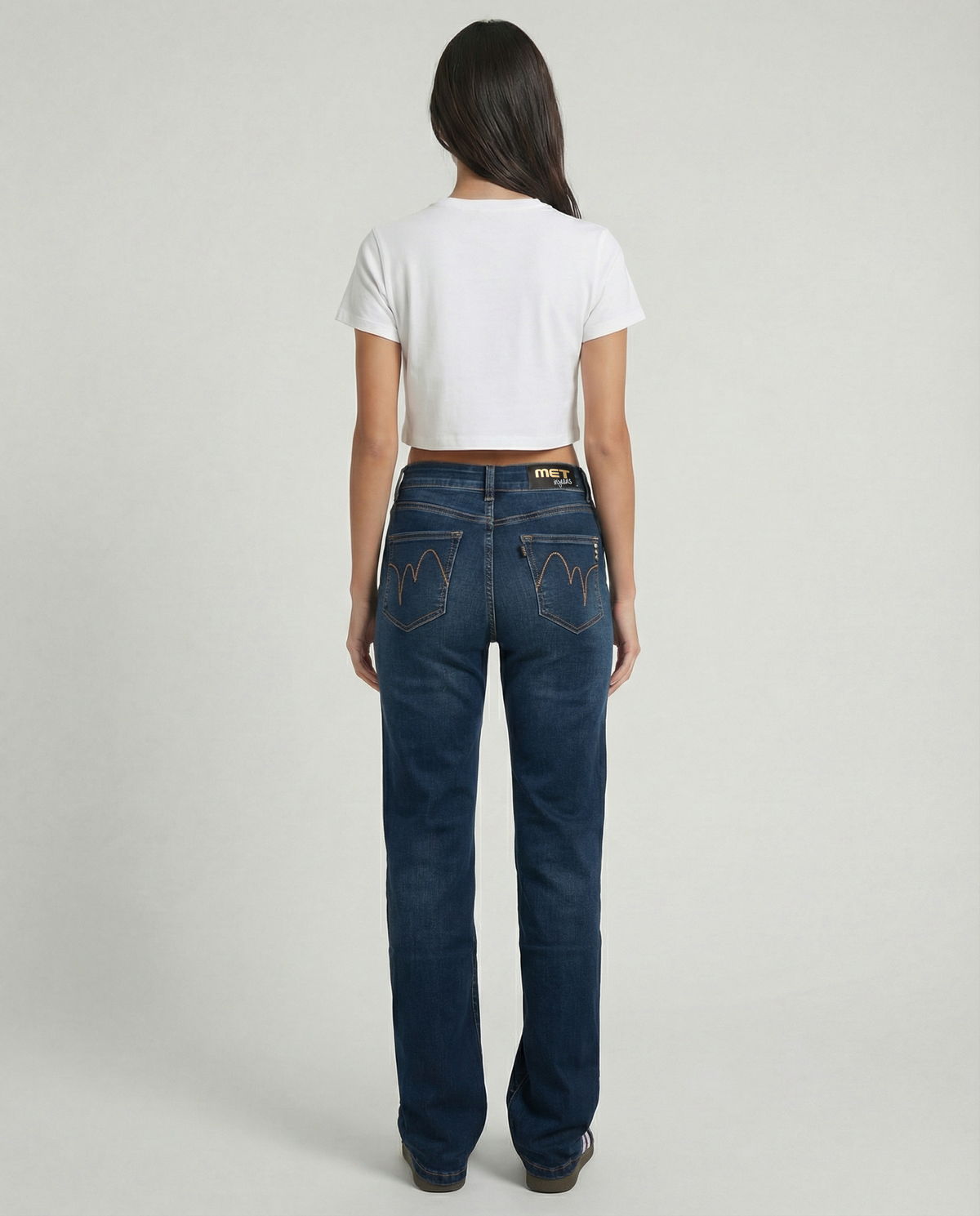 Jeans slim dritti blu medio effetto used