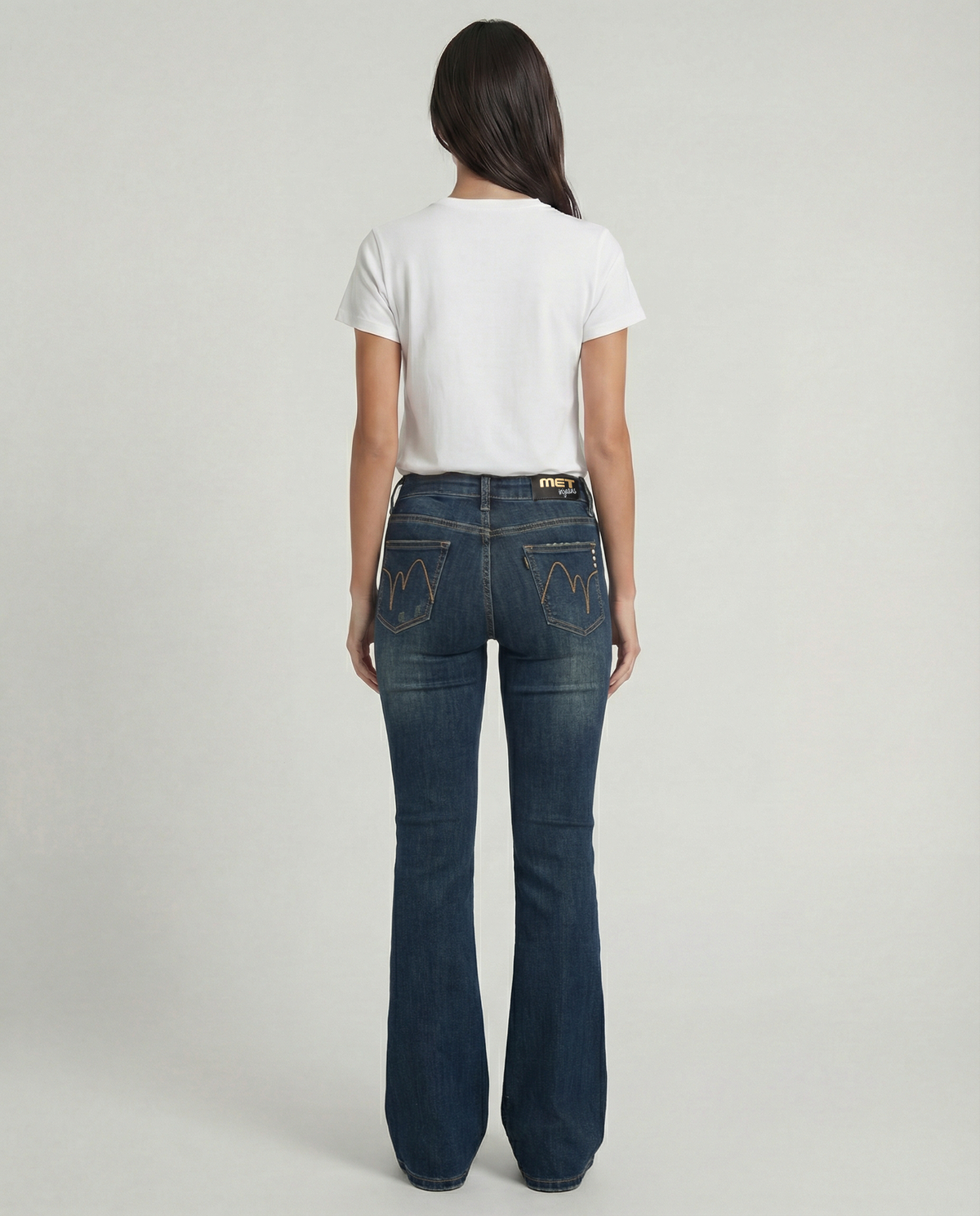 Jeans slim bootcut blu medio effetto used