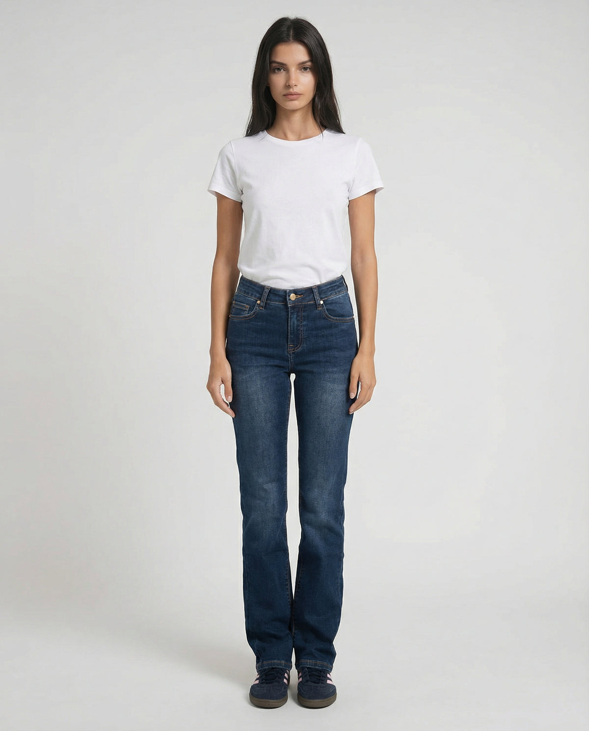 Jeans slim dritti blu medio effetto used