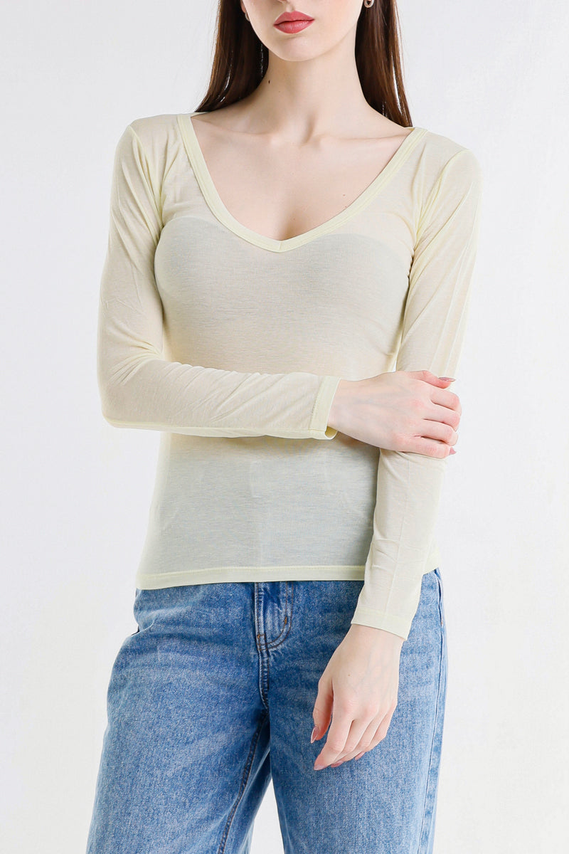 T-SHIRT SCOLLO A V LOGO STRASS