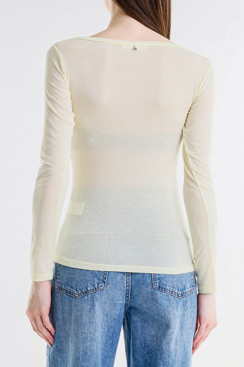 T-SHIRT SCOLLO A V LOGO STRASS