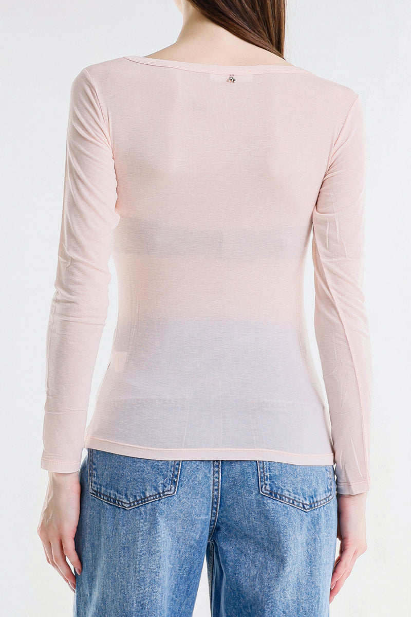 T-SHIRT SCOLLO A V LOGO STRASS