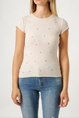 T-Shirt Donna Bianca Slim Fit con Dettagli 3D – Cotone Elasticizzato, Stile Minimal Elegante